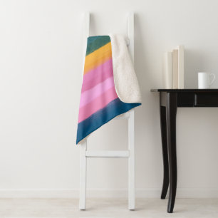 Cute Colourful Watercolor Brush Stroke Stripes Sherpa Blanket