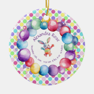 Cute Colourful Watercolor Bunny and Polka Dots Ceramic Tree Decoration
