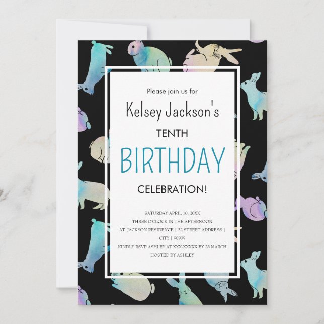 Cute Colourful Watercolor Bunny Rabbit Template (Front)