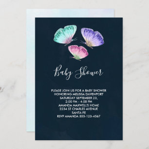 Cute Colourful Watercolor Butterflies Baby Shower Invitation
