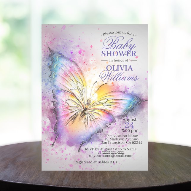 Cute Colourful Watercolor Butterfly Baby Shower Invitation (Creator Uploaded)