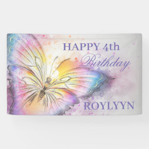 Cute Colourful Watercolor Butterfly Birthday Party Banner