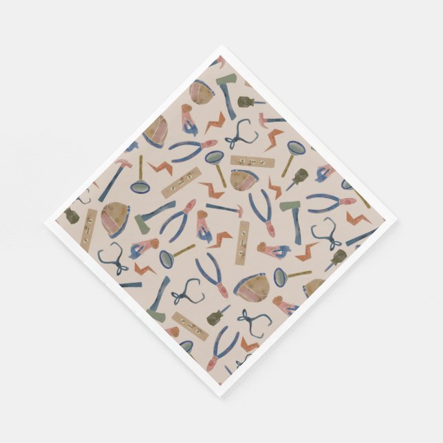 Cute Colourful Watercolor  Construction Tools Napkin (Corner)