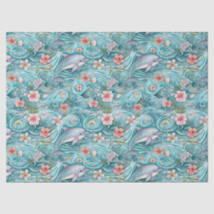 Cute Colourful Watercolor Floral Dolphins Decoupag Tissue Paper