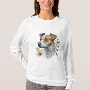 Cute Colourful Watercolor Floral Jack Russell Dog T-Shirt