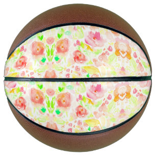Cute colourful watercolor floral pattern basketball