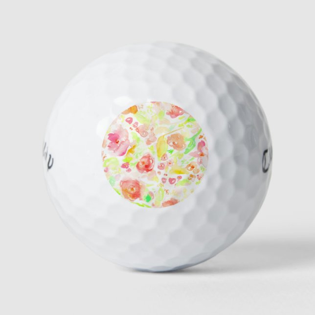 Cute colourful watercolor floral pattern golf balls (Front)