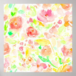 Cute colourful watercolor floral pattern poster