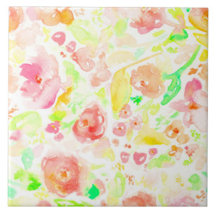 Cute colourful watercolor floral pattern tile