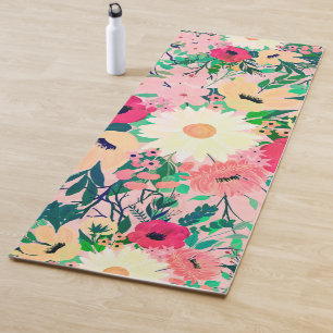 Cute Colourful Watercolor Floral Pink Design Yoga Mat