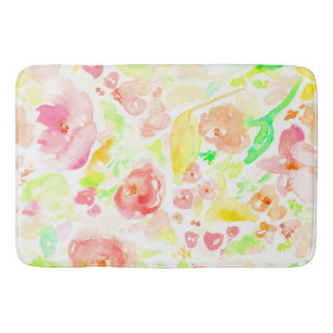 Cute colourful watercolor flowers bath mat