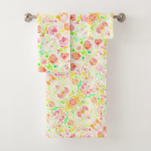 Cute colourful watercolor flowers bath towel set