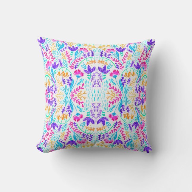 Cute colourful watercolor flowers cushion (Front)