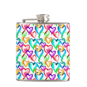 Cute colourful watercolor flowers hip flask