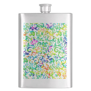Cute colourful watercolor flowers hip flask