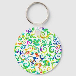 Cute colourful watercolor flowers key ring
