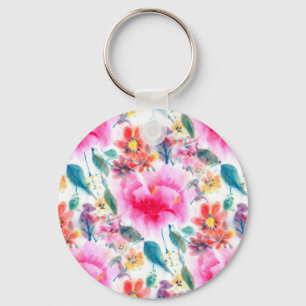 Cute colourful watercolor flowers license plate fr key ring