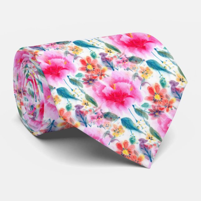 Cute colourful watercolor flowers license plate fr tie (Rolled)