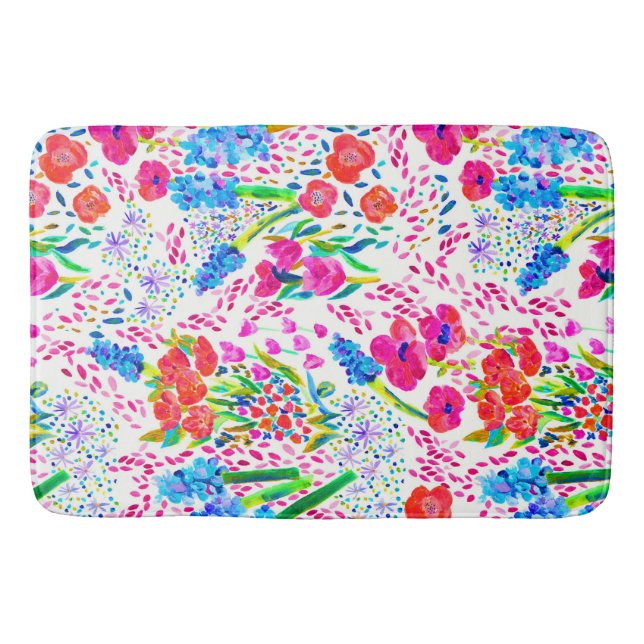 Cute colourful watercolor flowers pattern bath mat (Front)