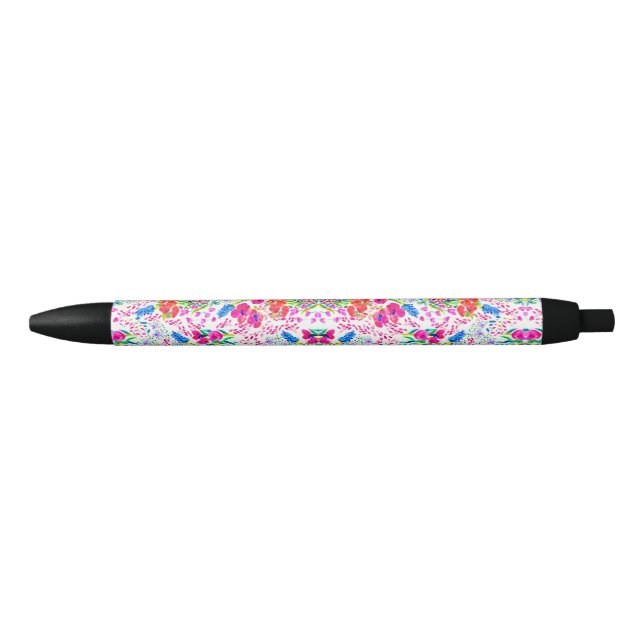 Cute colourful watercolor flowers pattern black ink pen (Front)