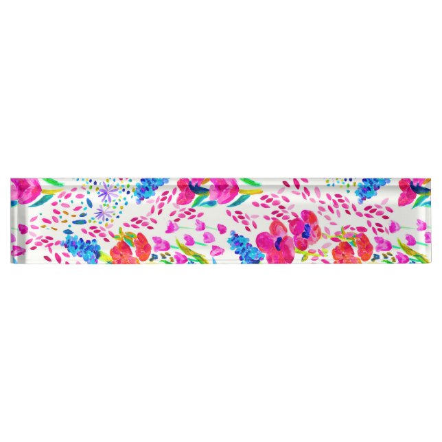 Cute colourful watercolor flowers pattern checkboo nameplate (Front)