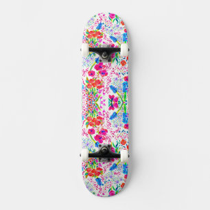 Cute colourful watercolor flowers pattern checkboo skateboard