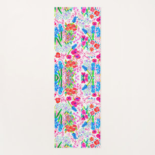 Cute colourful watercolor flowers pattern checkboo yoga mat