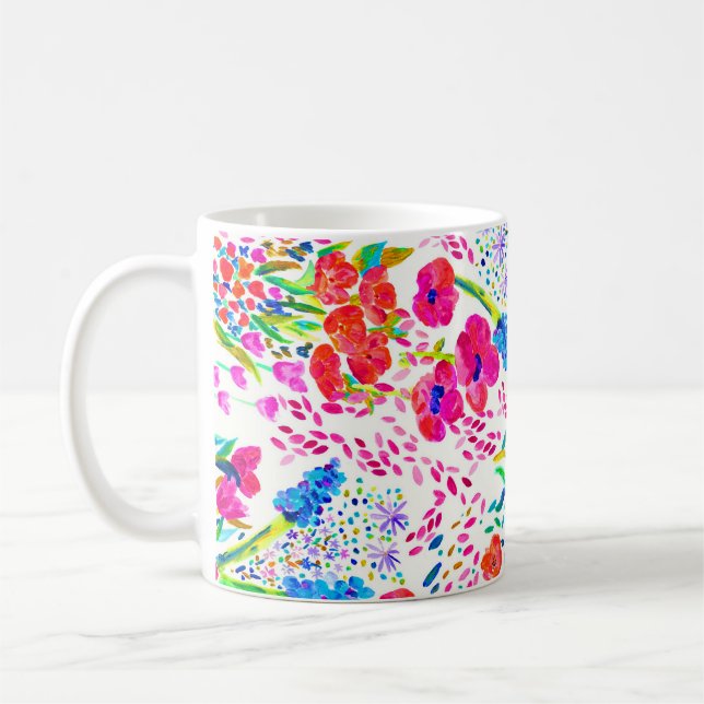 Cute colourful watercolor flowers pattern coffee mug (Left)