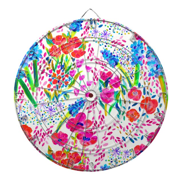 Cute colourful watercolor flowers pattern dartboard (Front)