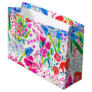 Cute colourful watercolor flowers pattern large gift bag