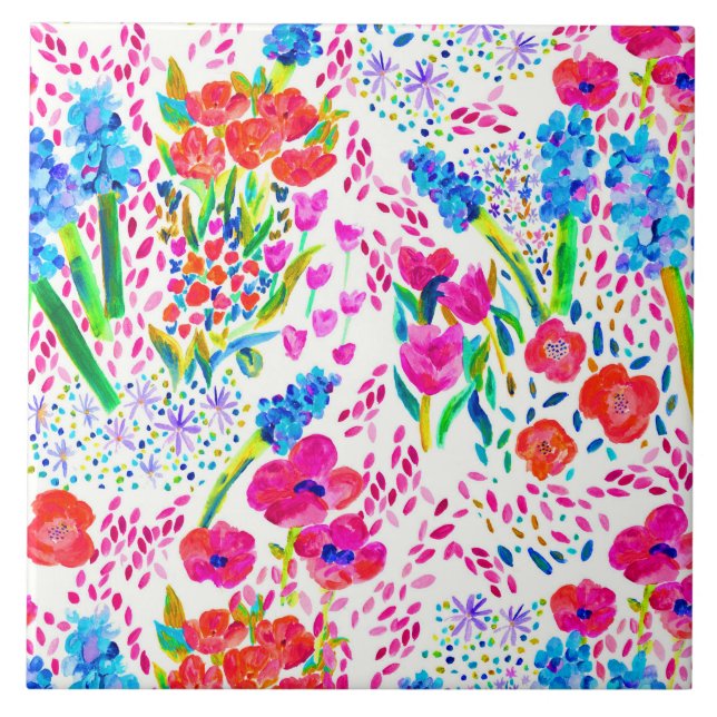 Cute colourful watercolor flowers pattern tile (Front)