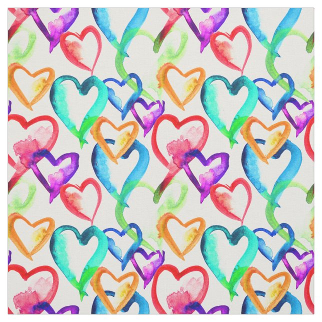Cute colourful watercolor hearts pattern fabric (Swatch)