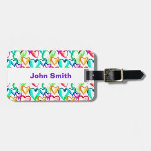 Cute colourful watercolor hearts pattern luggage tag