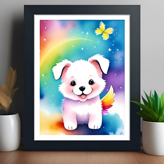 Cute Colourful Watercolor puppy dog Kids Poster (Creator Uploaded)