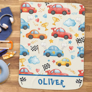 Cute Colourful Watercolor Race Cars Baby Blanket