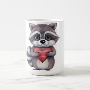 cute colourful watercolor racoon with heart coffee mug