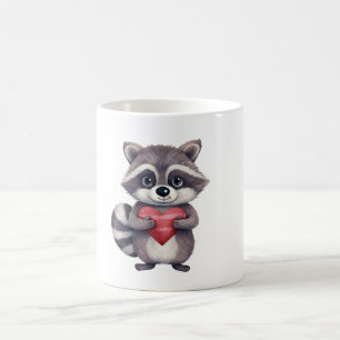 cute colourful watercolor racoon with heart coffee mug