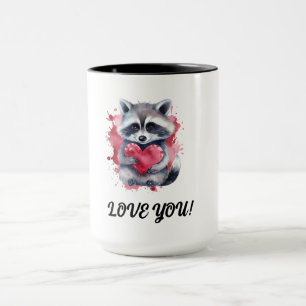 cute colourful watercolor racoon with heart  mug