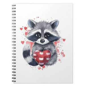cute colourful watercolor racoon with heart  notebook
