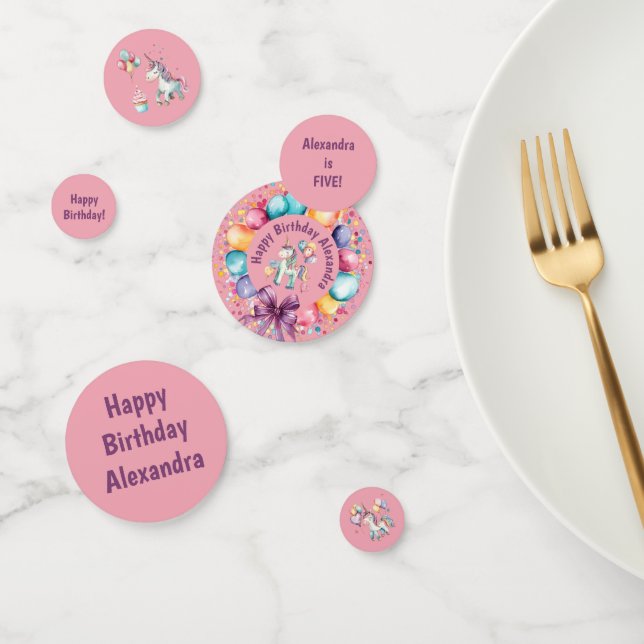 Cute Colourful Watercolor Unicorn Birthday Confetti (Group)