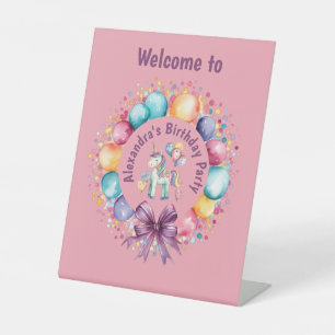 Cute Colourful Watercolor Unicorn Birthday Pedestal Sign