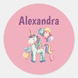 Cute Colourful Watercolor Unicorn Classic Round Sticker