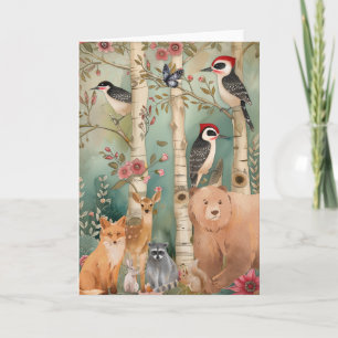 Cute Colourful Watercolor Woodland Animals Blank  Card