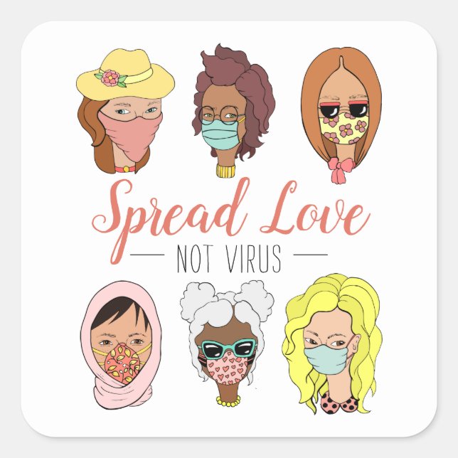 Cute Colourful Wear Masks Spread Love Not Virus Square Sticker (Front)