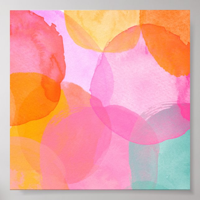 Cute Colourful Whimsical Abstract Watercolor Art Poster (Front)