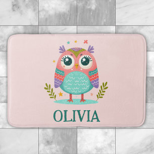 Cute Colourful Whimsical Baby Owl Bath Mat