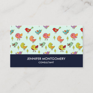 Cute Colourful Whimsical Birds Pattern Business Card