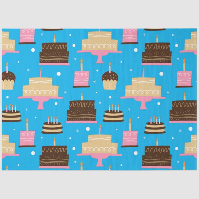 Cute Colourful Whimsical Birthday Pattern Blue Tissue Paper (Front)