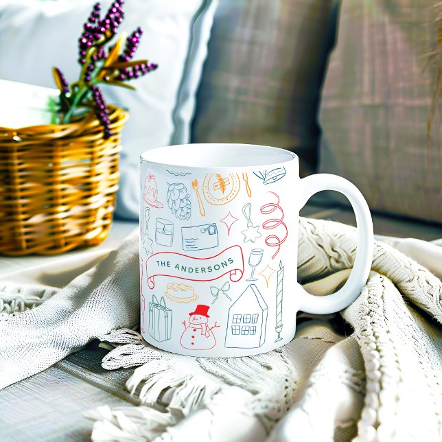 Cute Colourful Whimsical Christmas Doodle Coffee Mug (Creator Uploaded)