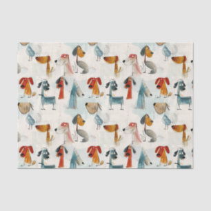 Cute colourful whimsical dogs in pastel chalks tissue paper
